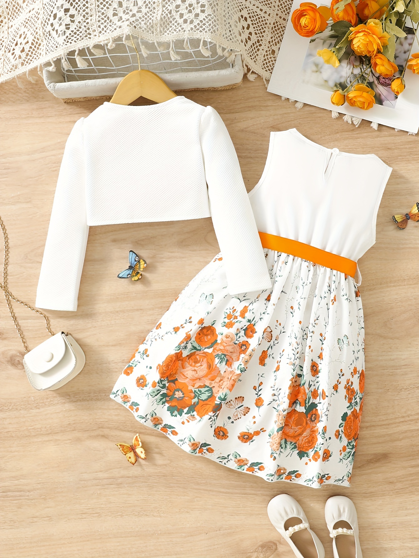 Little Girl Butterfly Dresses Outfit Floral Tank Dress - Temu