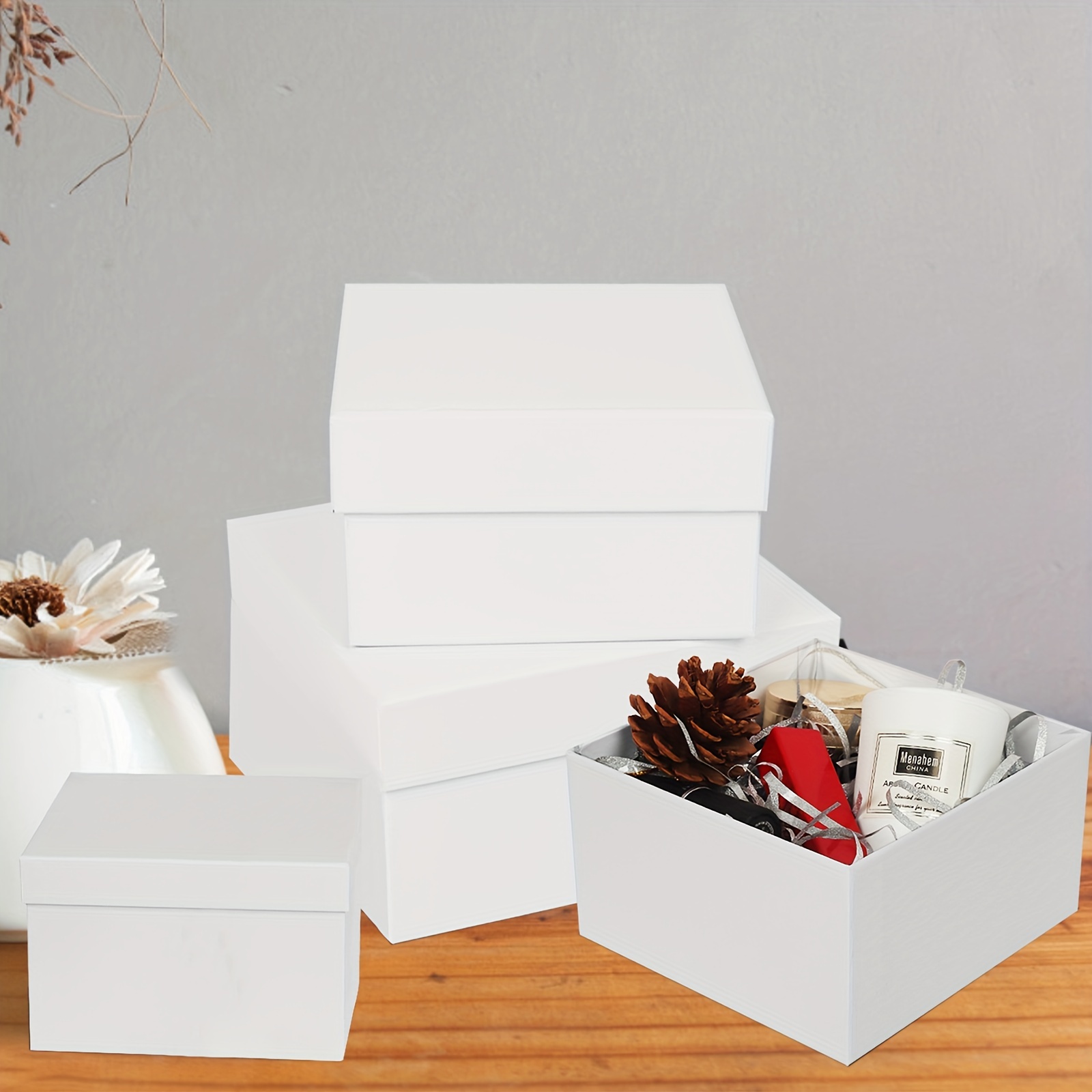 Square Paper Nesting Gift Boxes with Lids, 4 Assorted Sizes (Black