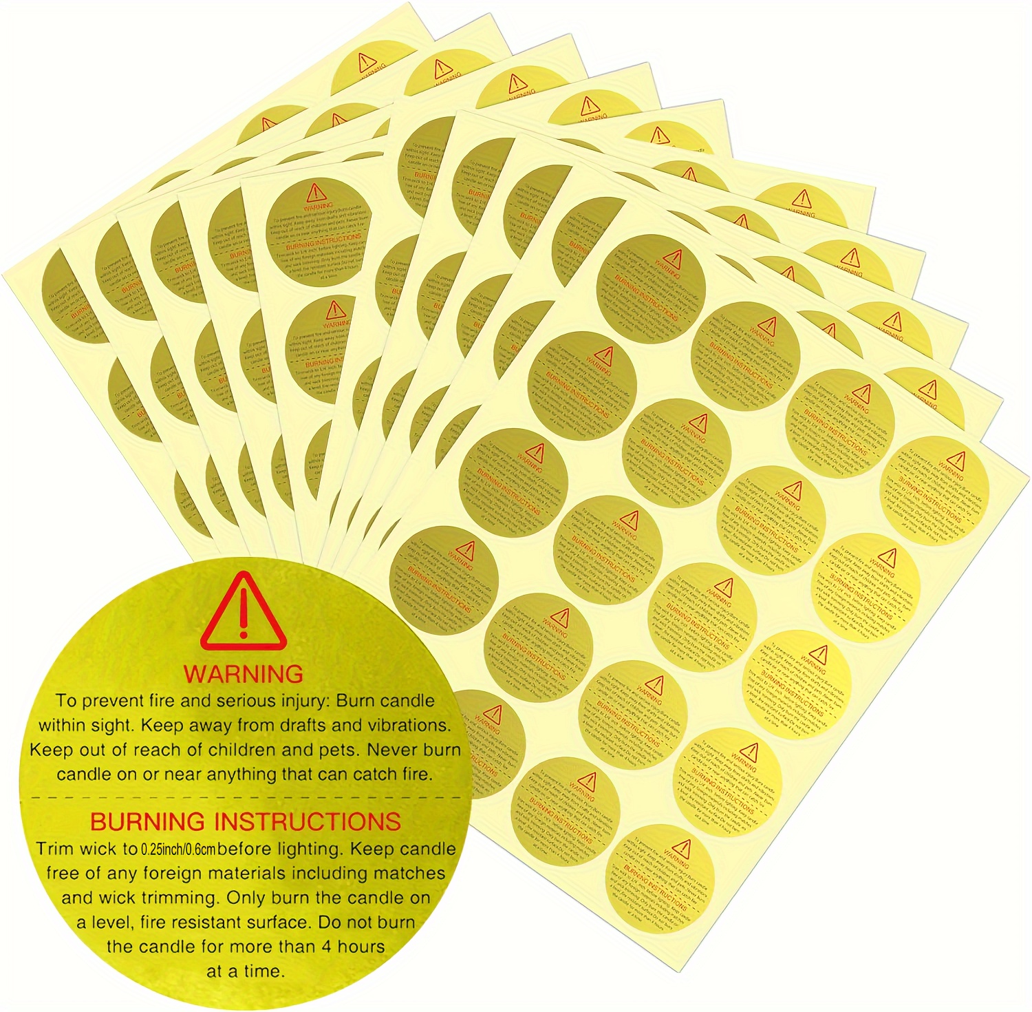 2-IN Round ~ BURNING CANDLE WARNING STICKERS LABELS CAUTION