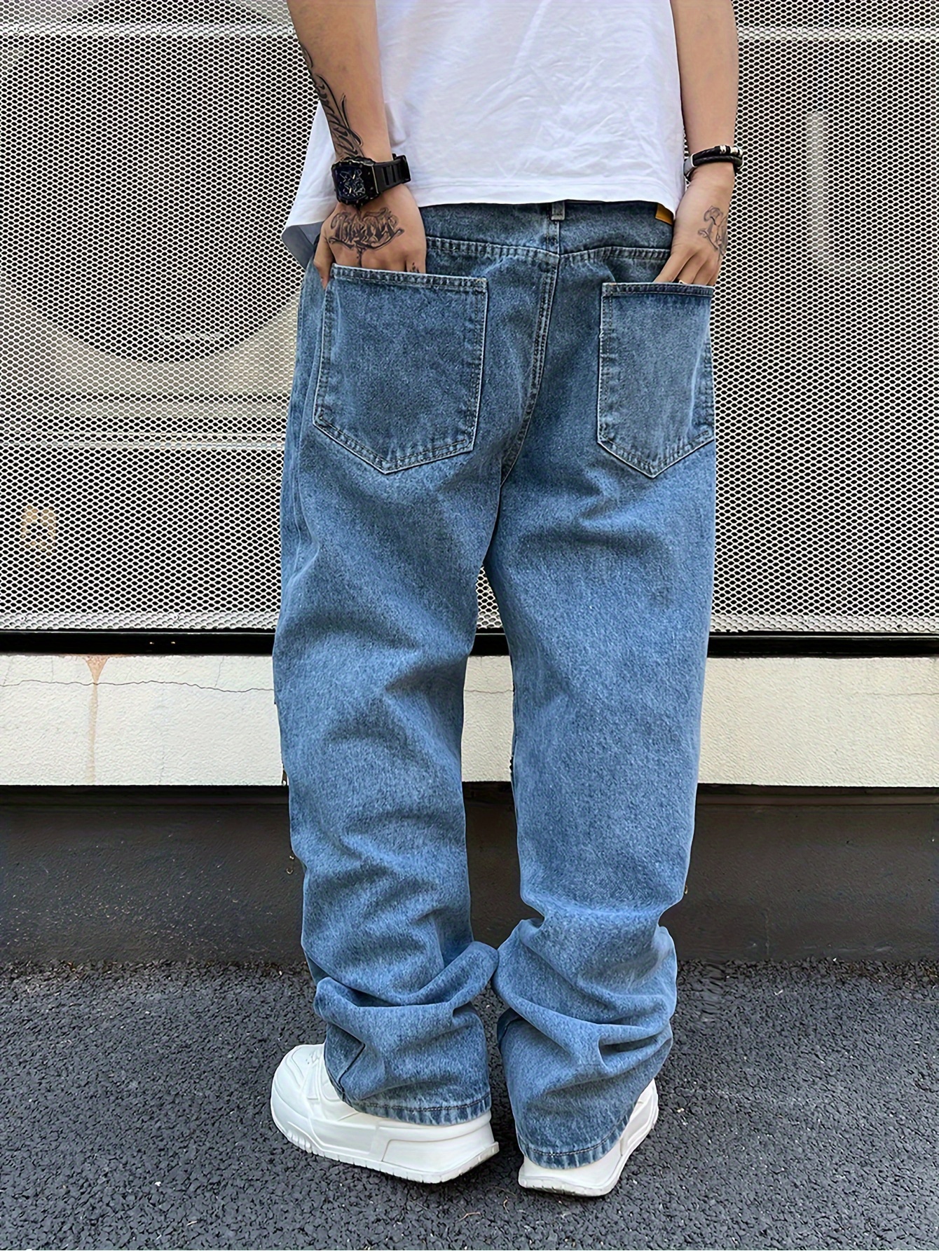 mens street style ankle length denim jeans heavyweight thick