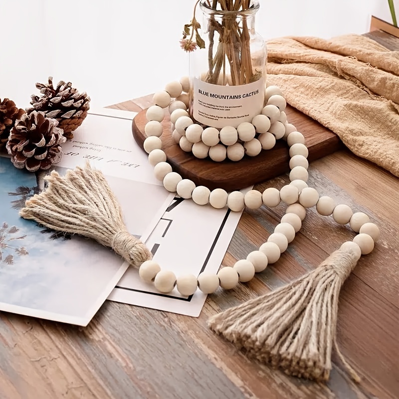 Wood Bead Garland with Tassel  Rustic Farmhouse Decor Accessories – Crew  and Company