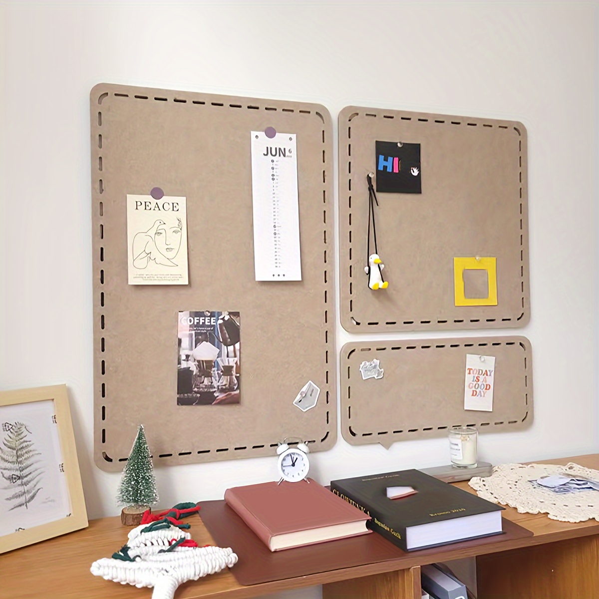  Tablón de anuncios de corcho, 2 piezas de 15.7 x 12 pulgadas  con marco decorativo de madera para pared, dormitorio, cocina y oficina,  con pasadores de madera (blanco) : Productos de Oficina