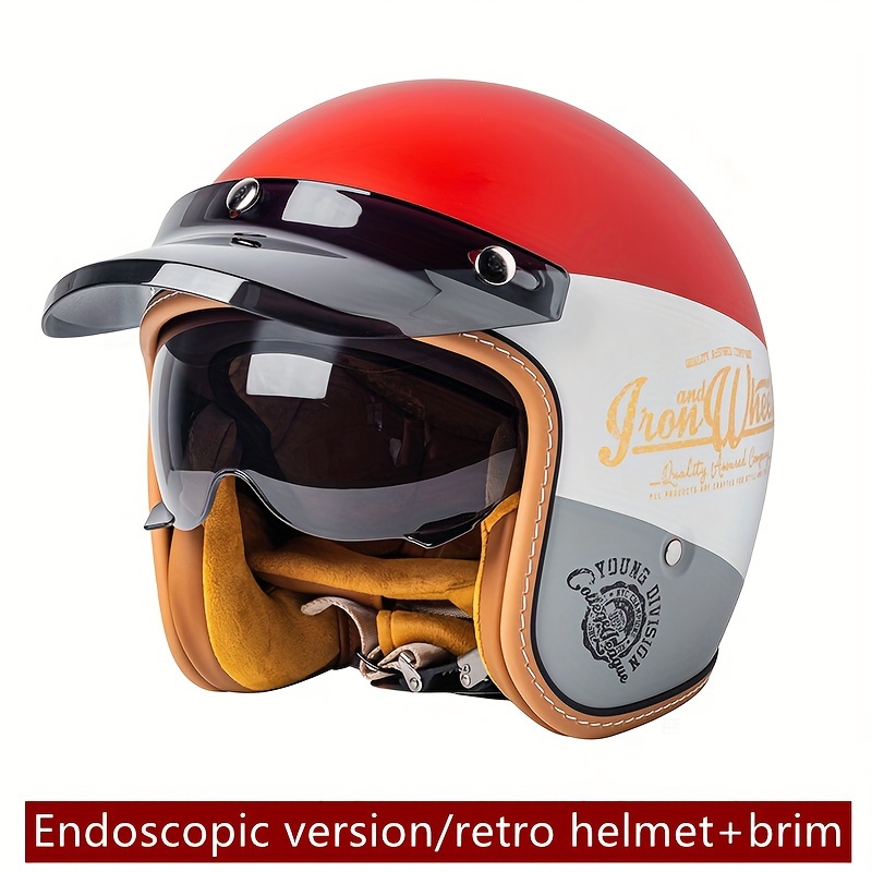 Casque De Moto Rétro En Cuir Artificiel Demi casque 4/3 - Temu France