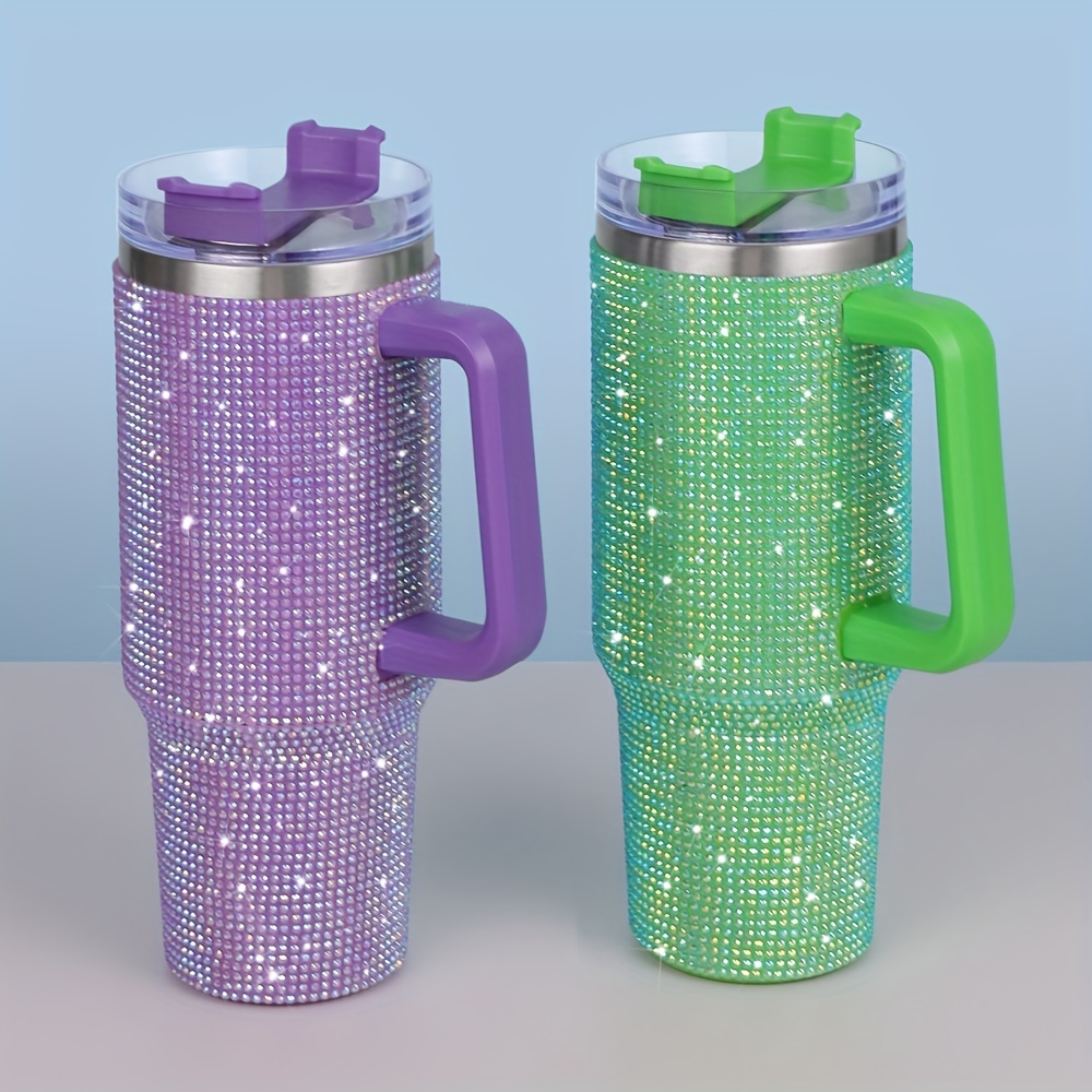 304 Stainless Steel Tumbler With Lid Straw And Rhinestone - Temu