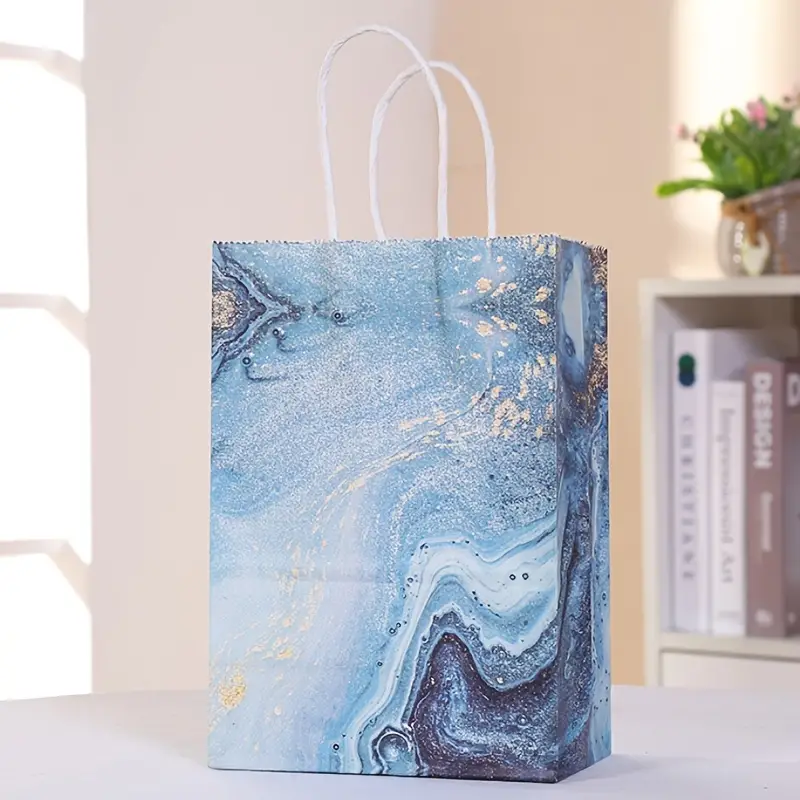 5pcs Marble Pattern Printed Kraft Paper Gift Bags With Handles 8 3 5 9 3 1inch 21 15 8cm Goody Bags Goodie Bags