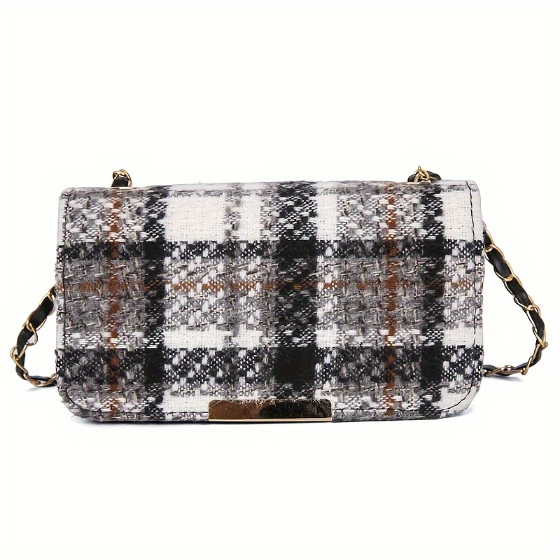 Fashion Chain Plaid Embroidered Small Square Bag Handbags Shoulder Bags  Crossbody Bags BLACK 