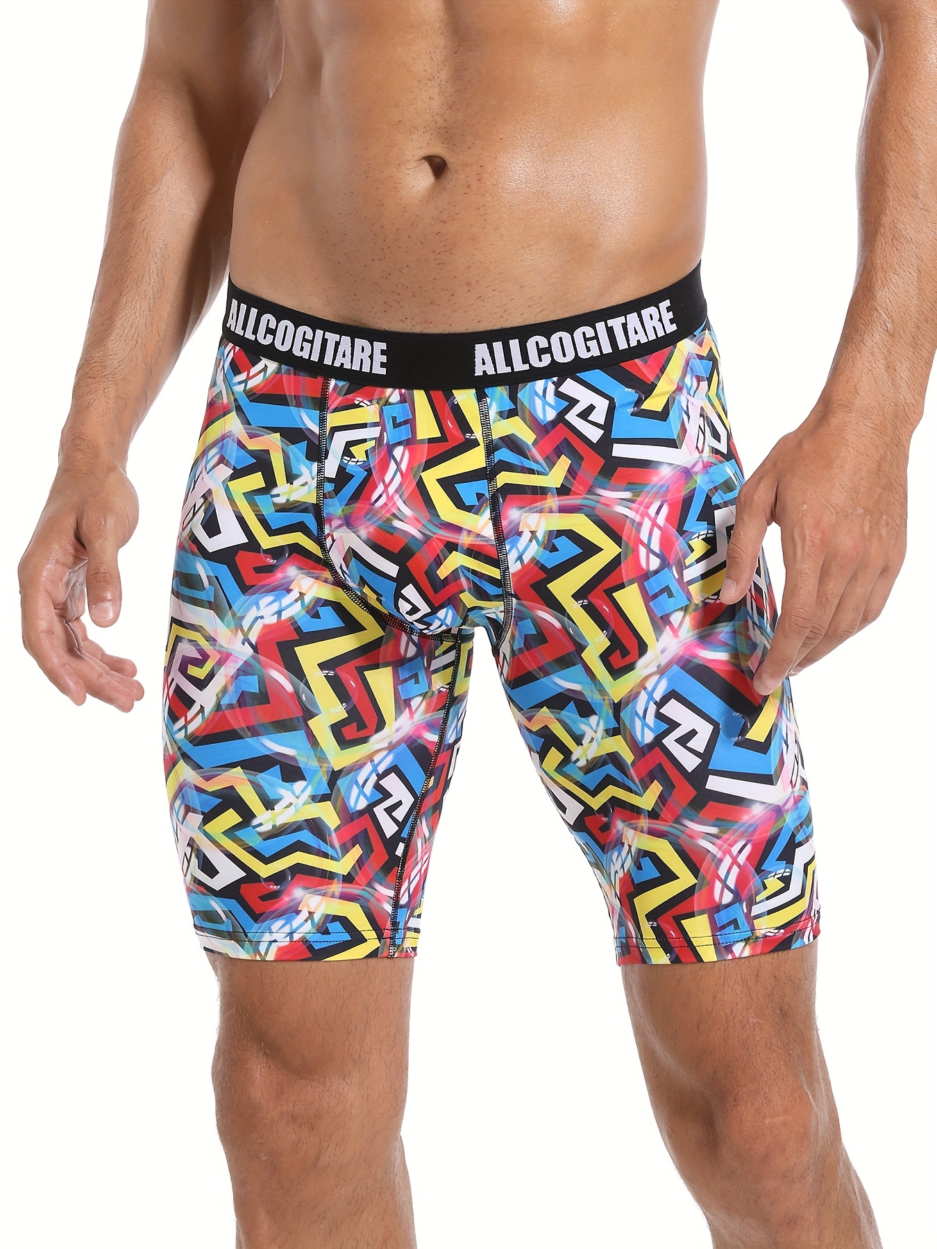 Men's Swim Boxers Cartoon Geometric Pattern Print Hawaii - Temu