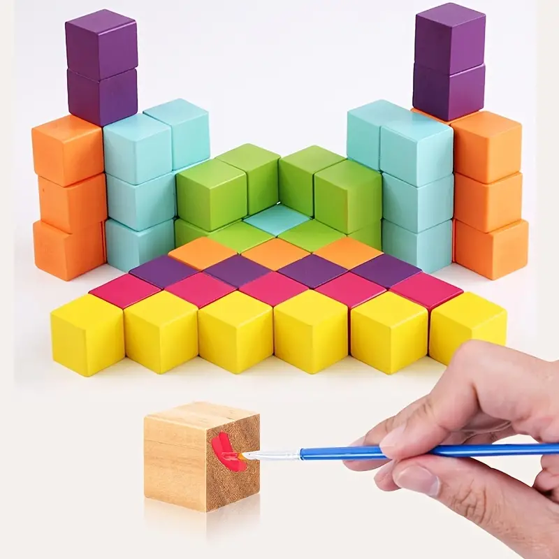 Wooden Cubes natural Wooden Blocks Craft Cubes Diy Puzzle - Temu