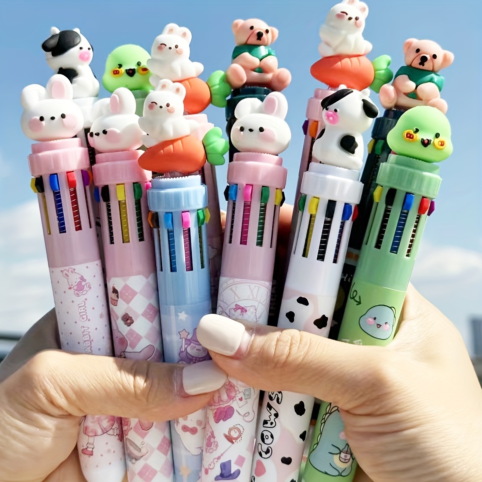 Ten-Color Ballpoint Pen Color Press Ball Pen Cartoon Cute Marker