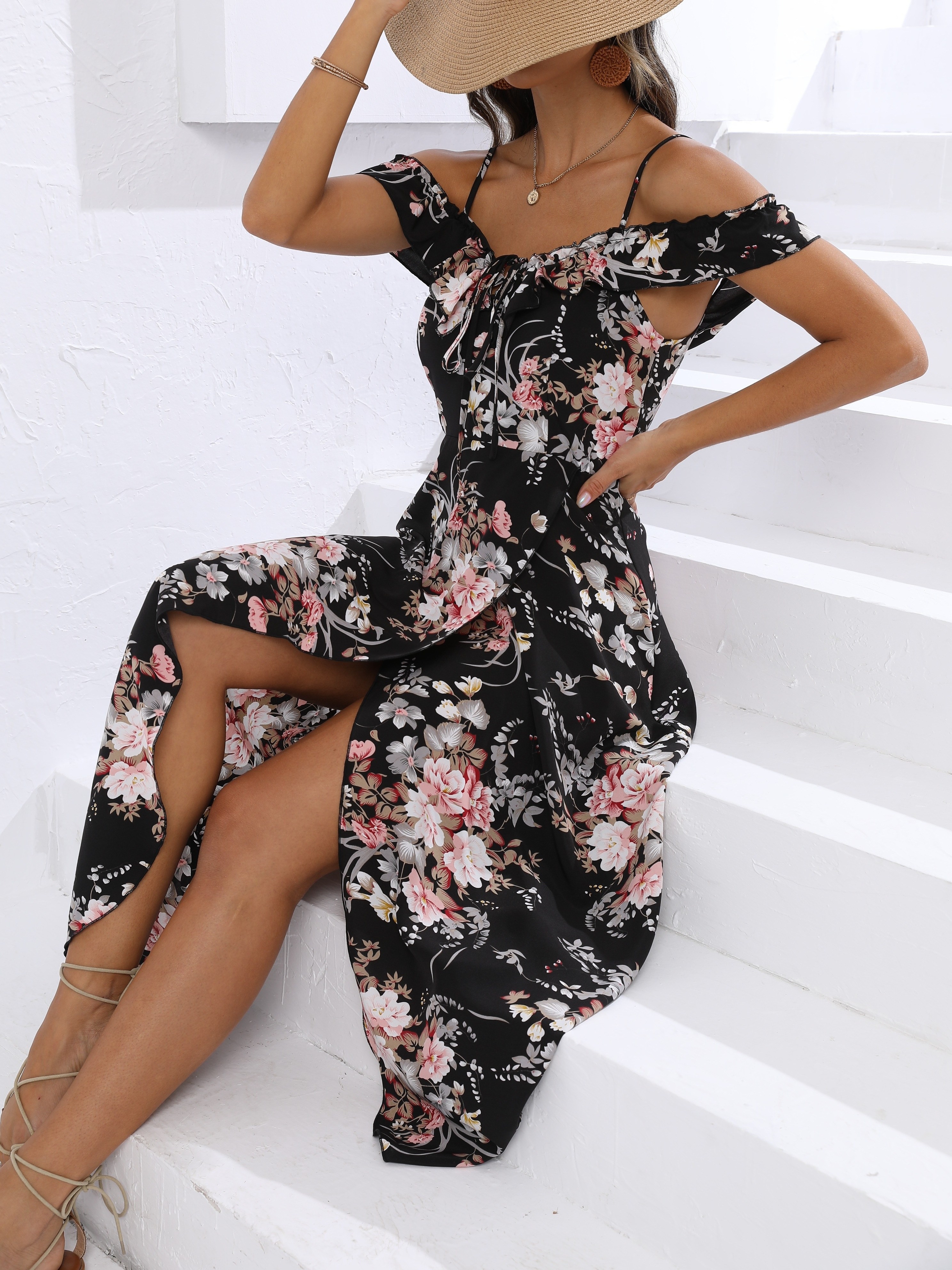 Floral Print Spaghetti Strap Boho Dress