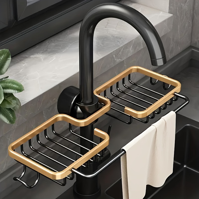 

1pc Innovative Kitchen Organizer, Versatile Aluminum Sink Rack For Sponge And Soap, Convenient Storage Solution For Hanging Baskets And Accessories For Restaurant
