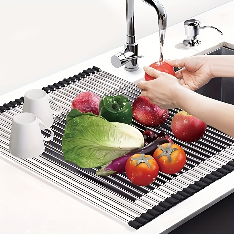 Roll Up Dish Drying Rack For Sink, Triangle Mat Over Sink, Kitchen Corner Drainer  Mat, Foldable Stainless Steel Drain Rack For Kitchen, Kitchen Accessories ( triangle) - Temu