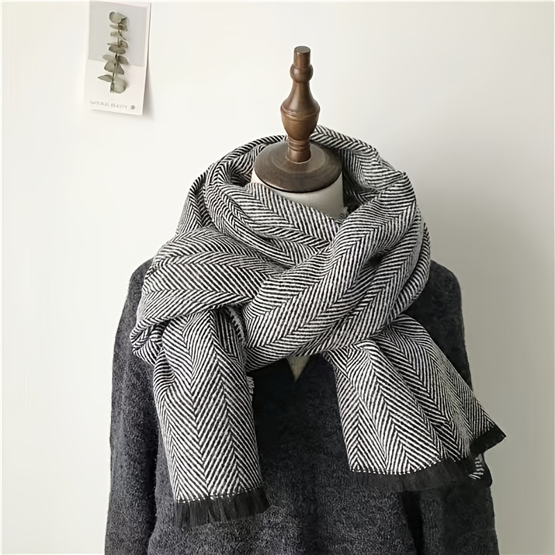 Herringbone Knitted Scarf Cold Weather Braided Scarves Imitation Wool