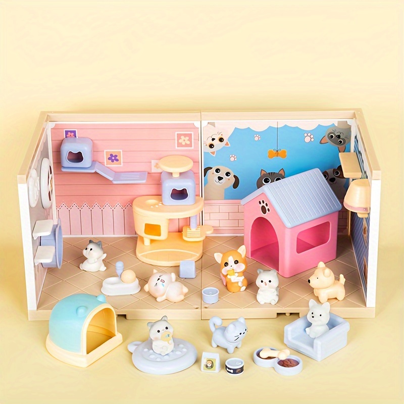 

Kids' Pretend House Set With Realistic Cats & Dogs - Montessori-inspired Interactive Role-play Toy For Boys & Girls, Ages 3-6, Includes Random Accessories & Diy Cat Assembly
