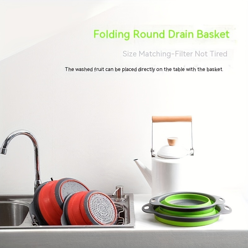 Round Foldable Drain Basket Silicone filter Fruit Vegetable