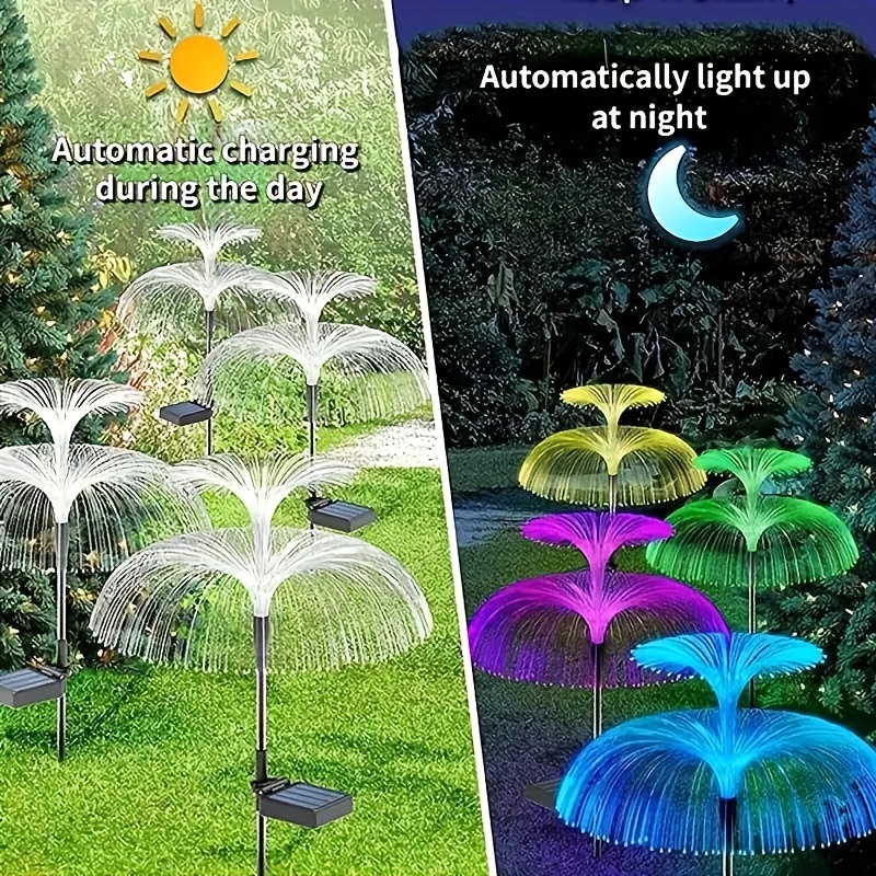2pcs outdoor led waterproof solar jellyfish fiber optic light for garden lawn and courtyard christmas halloween decorations details 4