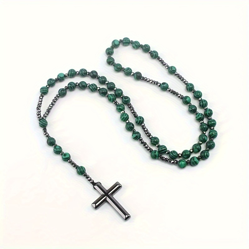 Green stone 2025 cross necklace