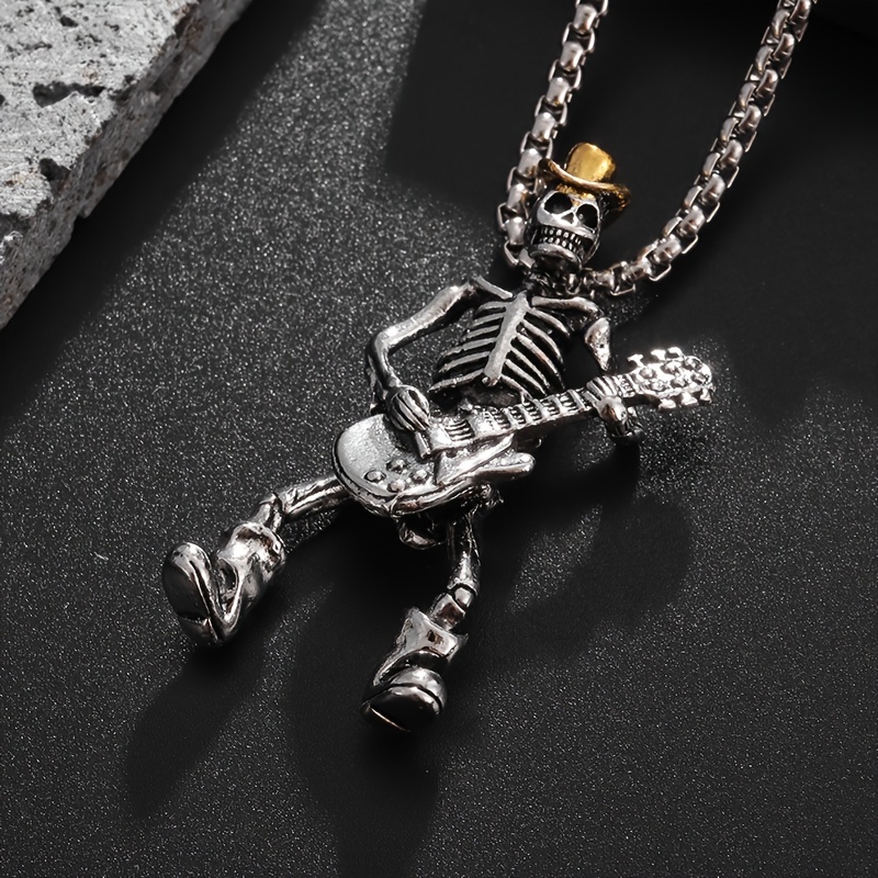 Custom Men's Gothic Skeleton Guitarist Pendant Necklace