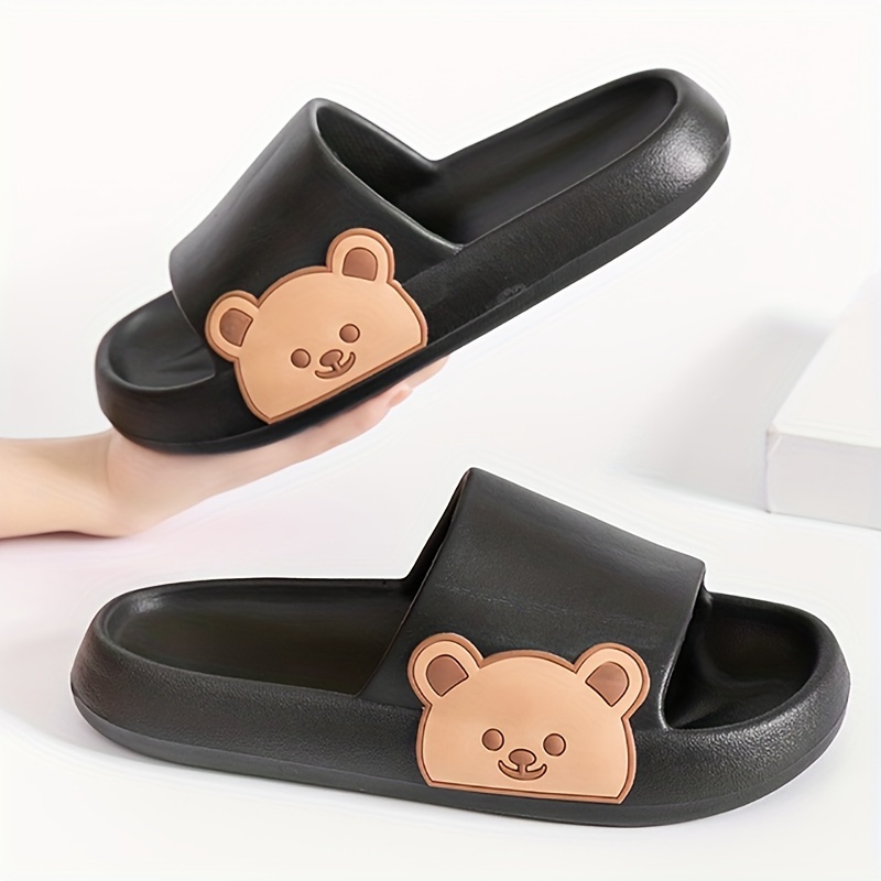 

Women's Cute Bear Pattern Slides, Open Toe Eva Quick Drying Shoes, Indoor Bathroom Slide Shoes