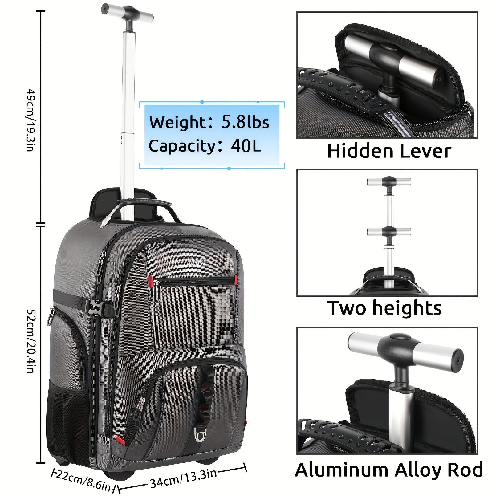 Rolling Backpack For Men Women Carry On Luggage With - Temu