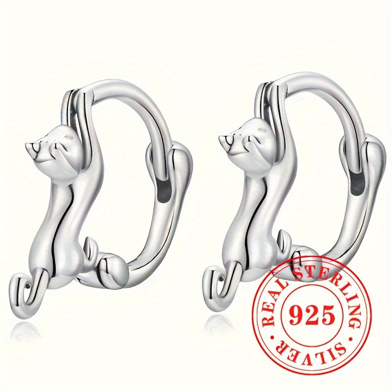 

2.2g S925 Sterling Silver Playful And Cute Cat Hoop Earrings Suitable For Party Birthday Gifts Daily Casual Wear Fashion Jewelry Earrings