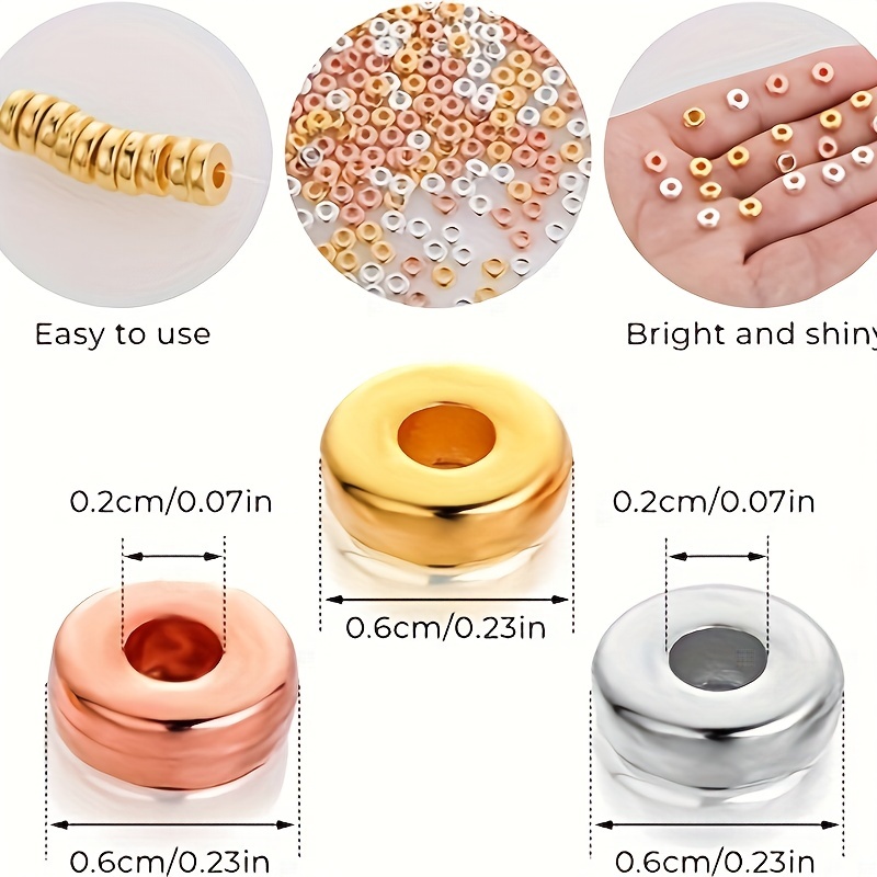 800 Pieces 6mm Flat Round Spacer Beads 8 Types Metallic Flat Disc Spacer  Loose Beads,Smooth Metal Beads for DIY Bracelet Necklace Craft