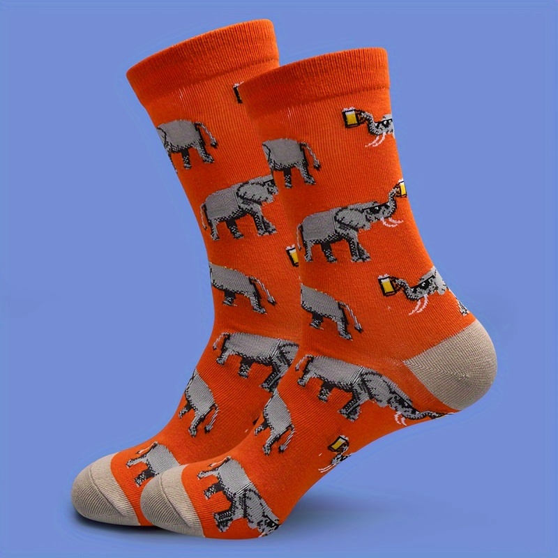 Image of 1 Pair Men' & Unisex Novelty Elephant Trunk Socks - Mid-calf Warm Winter Socks With Elephant Trunk Patterns, Casual & Themed Wear, Machine Washable (funny Socks Suitable For Men)