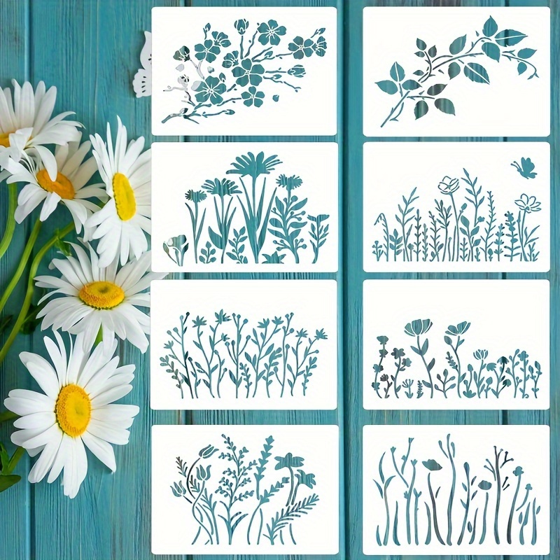 Wild Flower Stencils for Painting 11.7x8.3 Inch Large Flower Stencil for  Walls Leaf Flower Blossom Stencils Reusable Drawing Stencils for Painting  on Wood Wall Canvas Furniture Card 