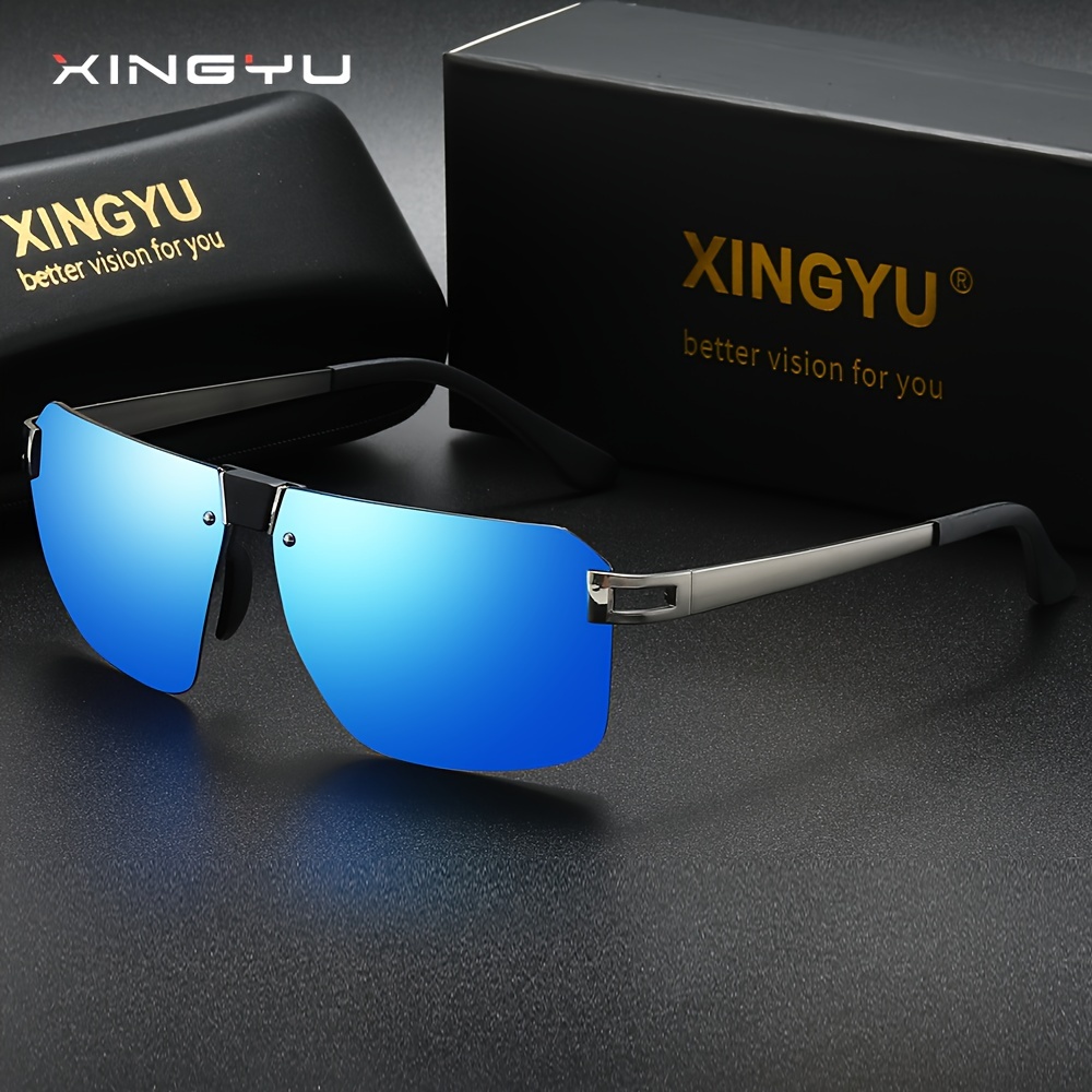 Men's Trendy Square Rimless Sunglasses Super Cool Gold Tiger - Temu Canada