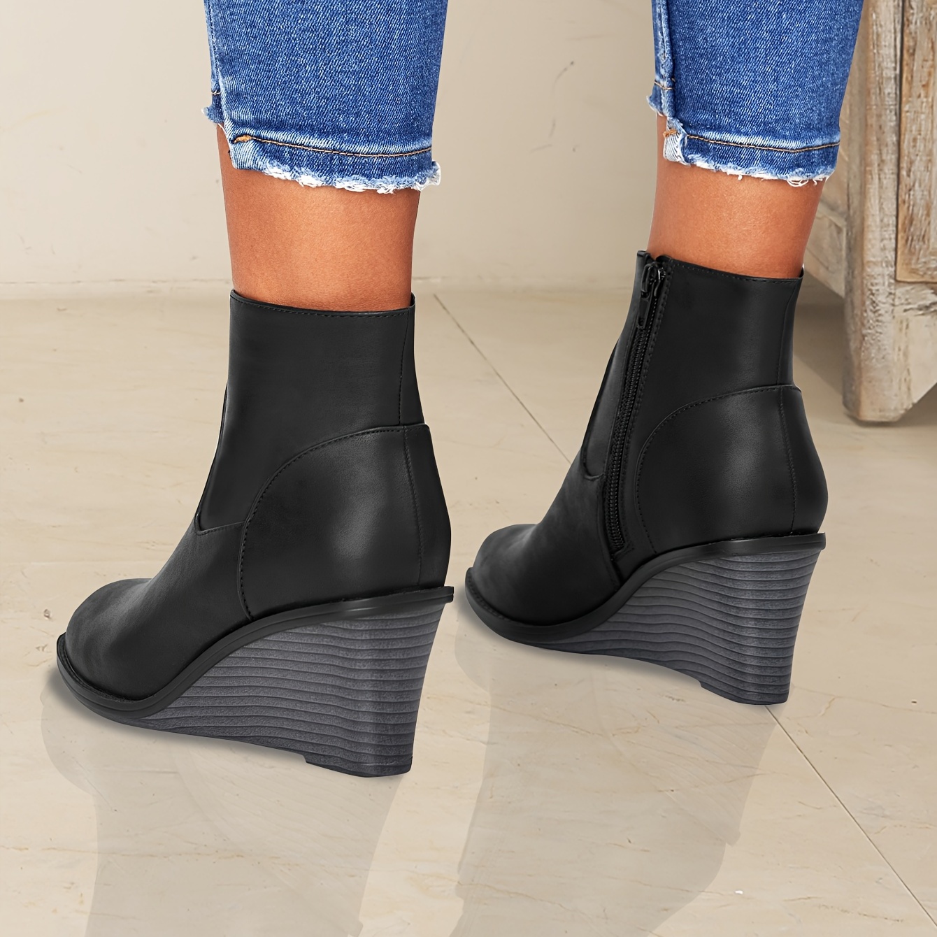 solid color wedge ankle boots