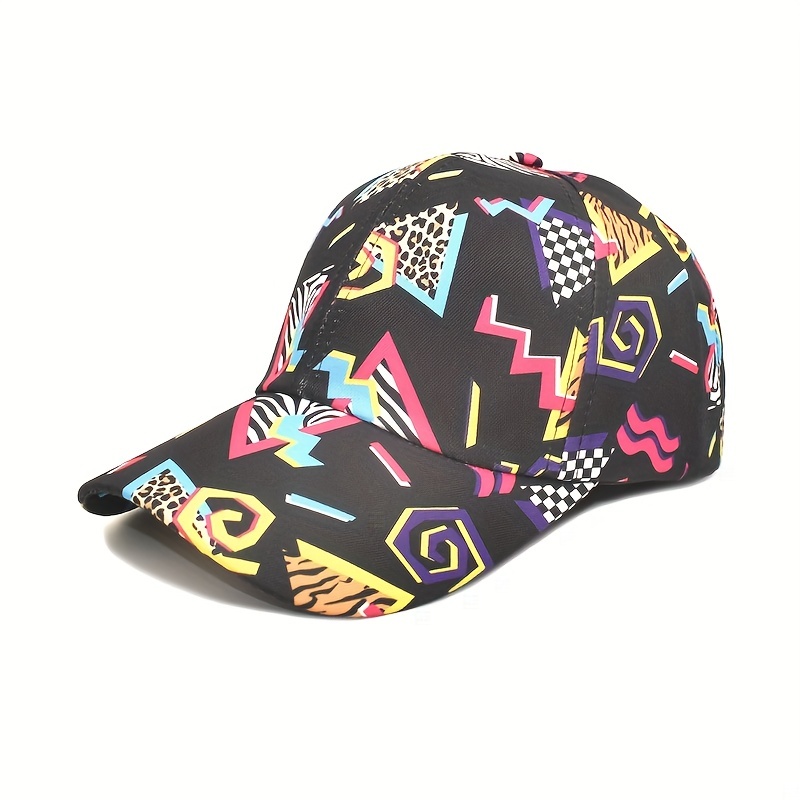 Geometric Graffiti Print Baseball Vintage 80s unisex Hip Hop Dad Hats Adjustable Lightweight Sun Hats for Women & Men,Temu