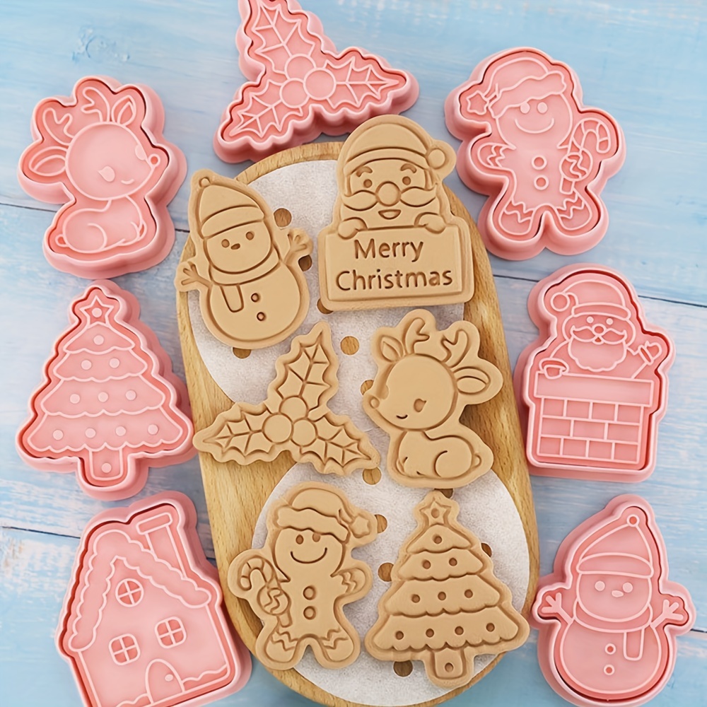 

8pcs/set Christmas Cookie Stamp Set - Santa, Snowman, Tree, Elk - Cute Pattern Fondant Sugarcraft Baking Tools