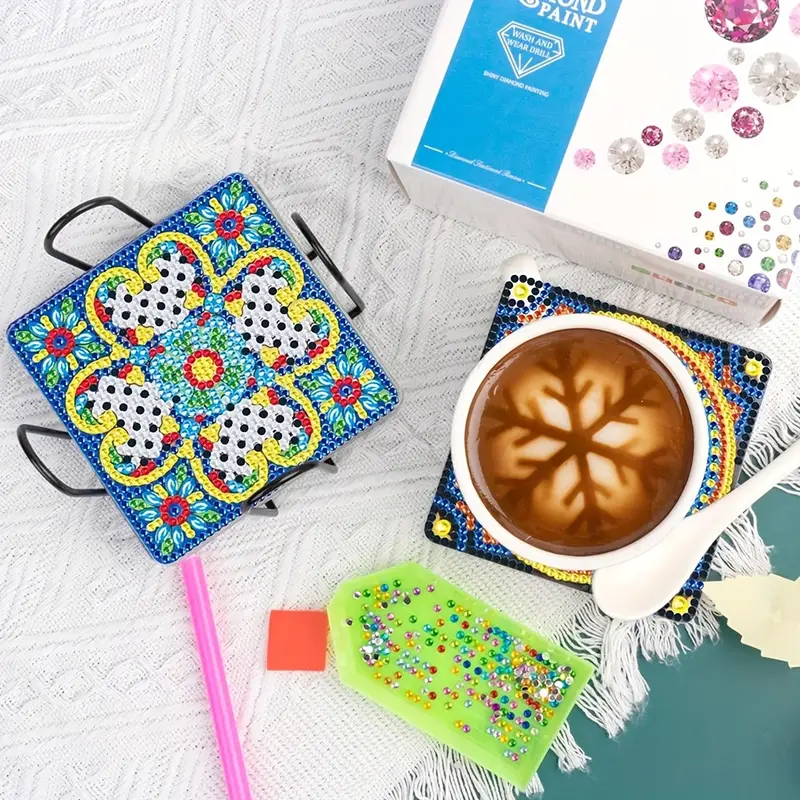 Diamond Painting Coasters Kit With Holder Diamond Art - Temu