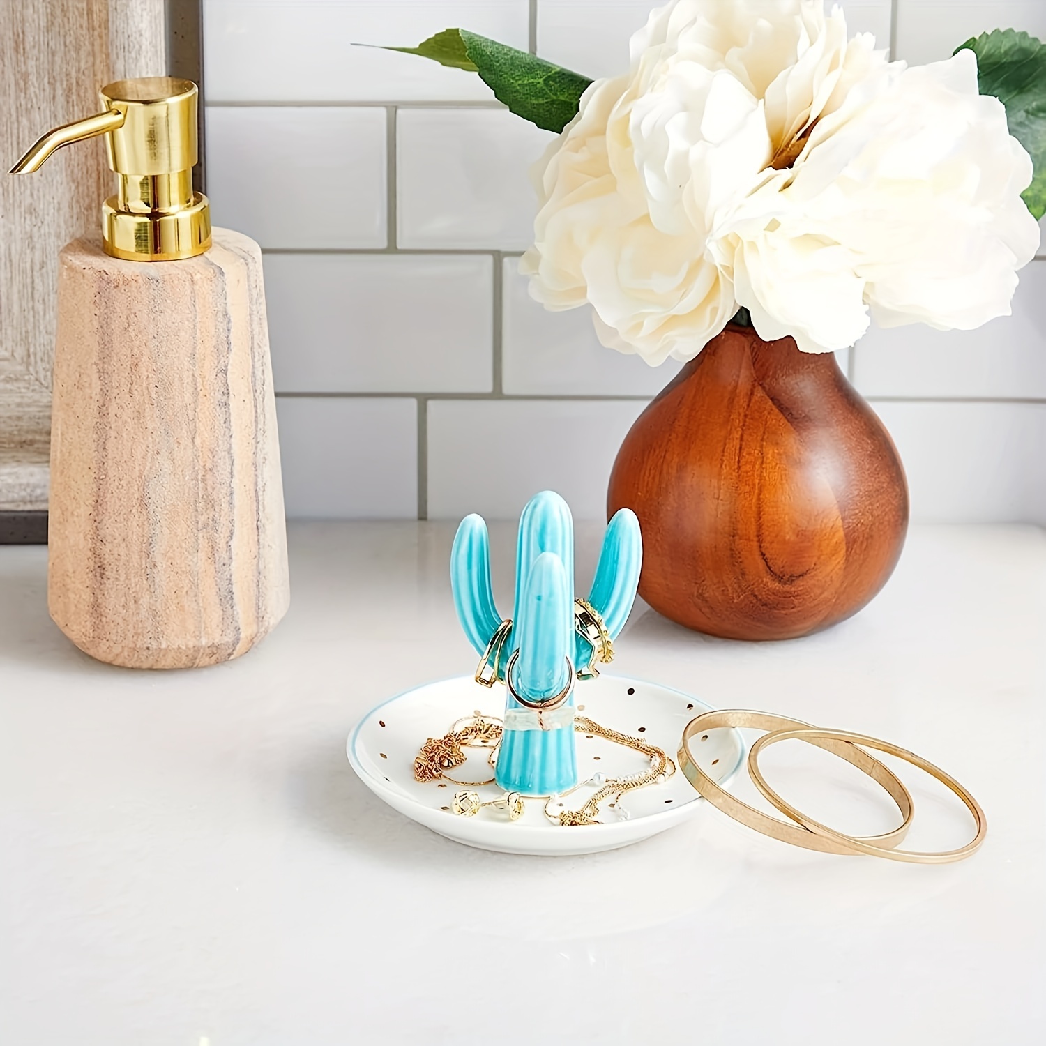 Ceramic Cactus Jewelry Tray Ring Stand Jewelry Display Stand - Temu
