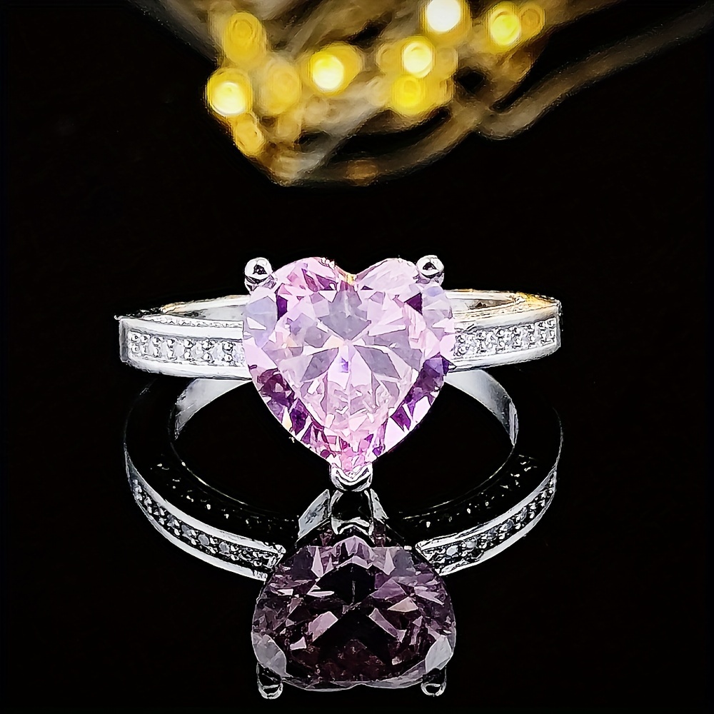 Coquette Style Promise Ring Inlaid Shining Zirconia In Heart