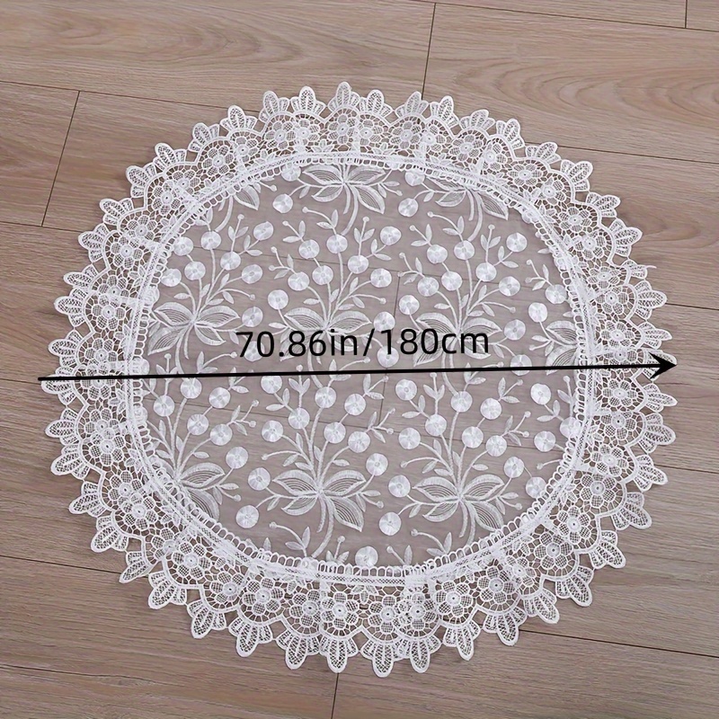 1pc frühlingsweißer runder spitzen-tischdecken mit blumenaufzug - vintage-inspiriertes polyester-abdeckung für frühstücks- und kaffeetische, ideal für weihnachtsfeiern, hochzeiten und outdoor-gesellschaften, weihnachtstischdekoration | blumenaufzug | polyester-tischdecke, runder tischdekoration