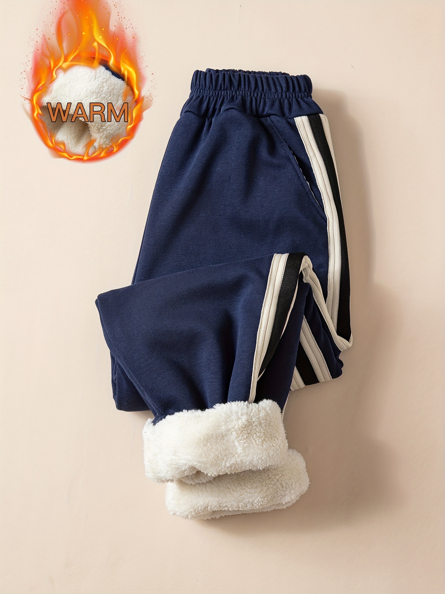 Fleece Jogger Pants Girls Boys Warm Trendy Side Stripe - Temu Philippines