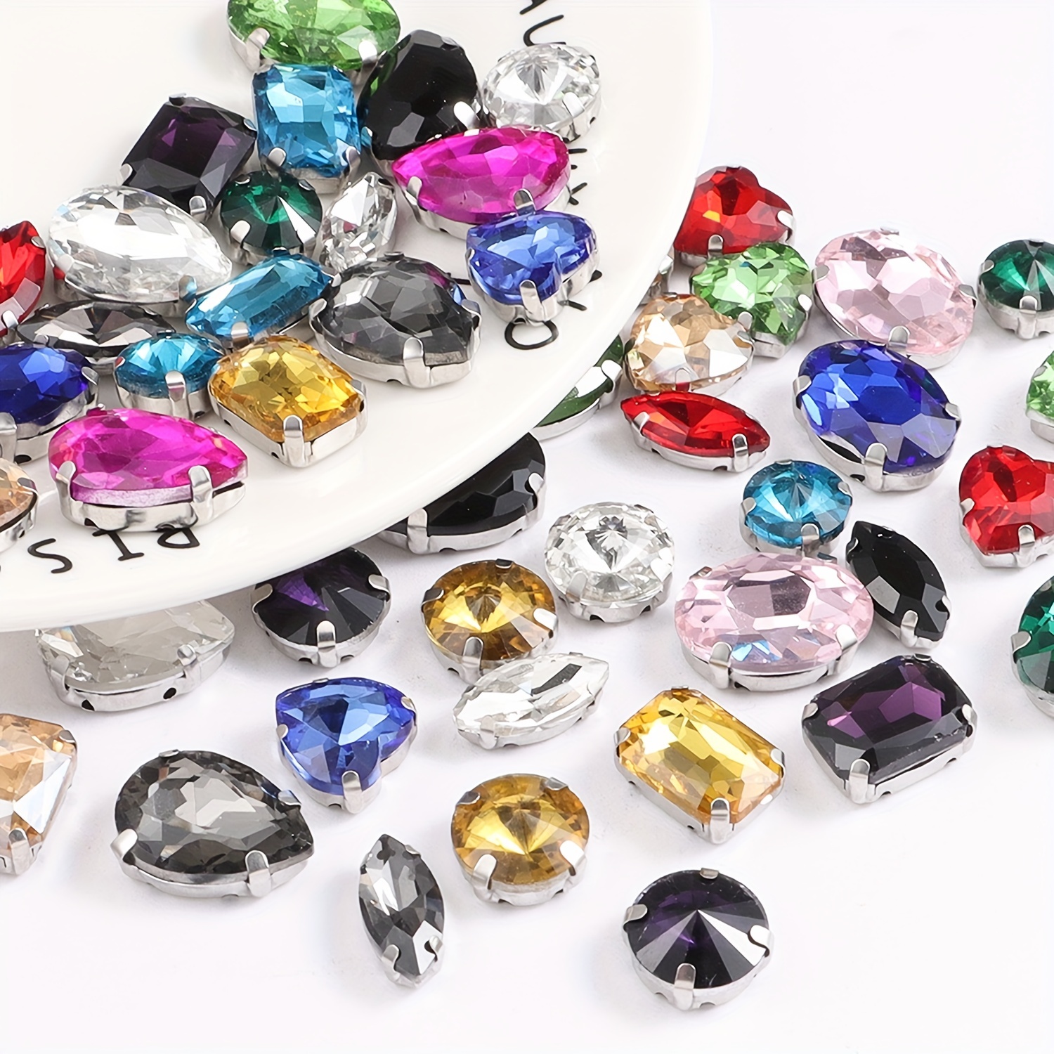  320 piezas de diamantes de imitación para coser con cristales  de acrílico, gemas de costura, garra con espalda plana, con agujero, punta  plateada en forma de mezcla, tamaño mixto para manualidades