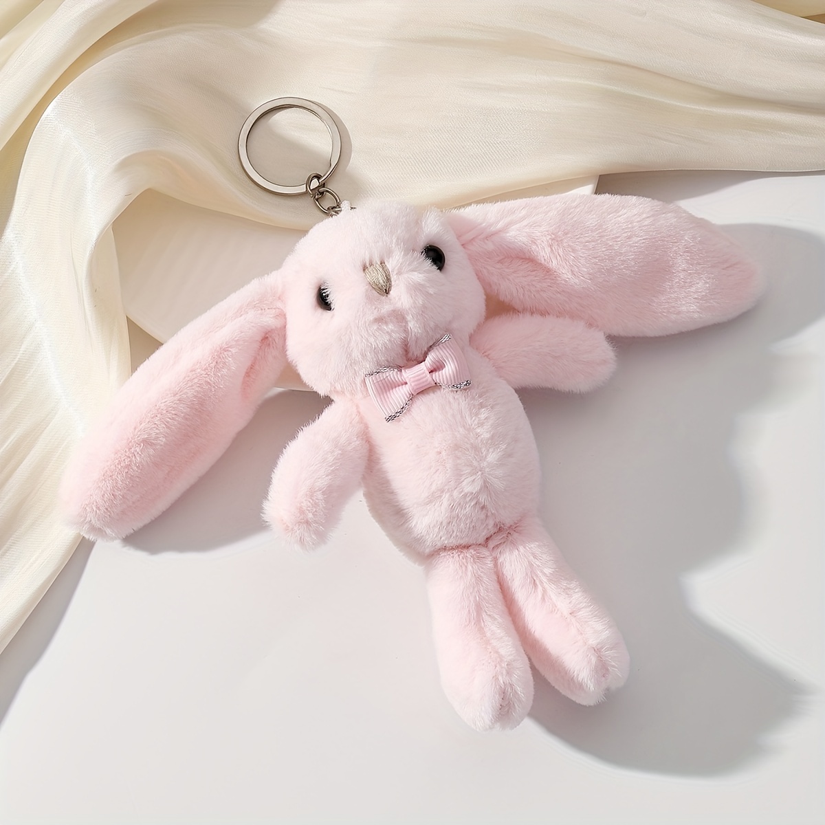 Fluffy Cute Mini Rabbit Car Key Chain Kawaii Bow Tie Real Fur Bunny Natural  Rex Rabbit Fur Car Pendant Pink Rabbit Key Chain