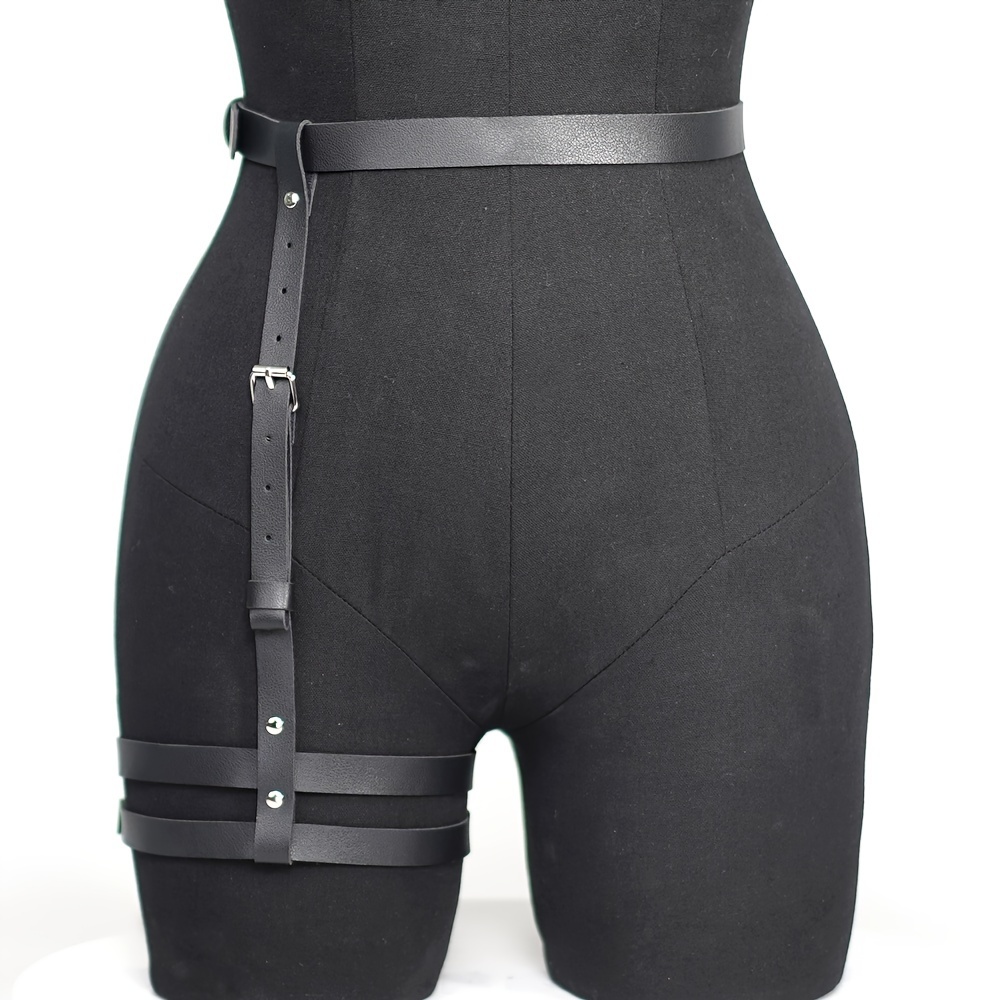 Black Punk Pu Leather One Leg Suspender Belt Gothic Garter - Temu