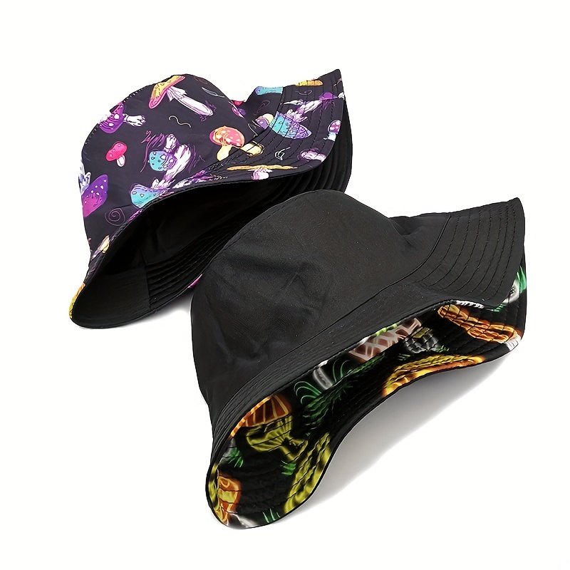 Colorful Mushroom Print Bucket Hat Spring Summer Outdoor Sun Protection Hat