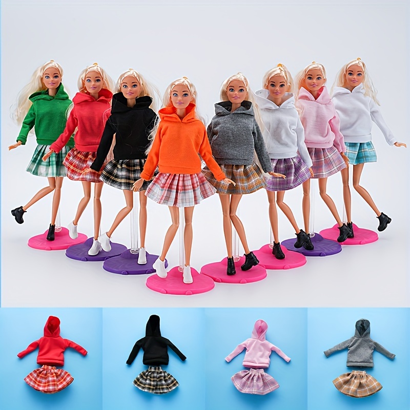 Fashion Hot Pink Plaid 1/6 Doll Clothes Outfits Set 11.5 Dolls Accessories  Toy