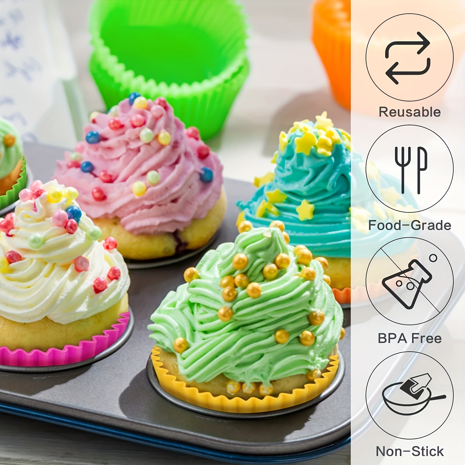 Set of 24 Premium Silicone Baking Cups Cupcakes 8 Colors Oven Microwave  Safe