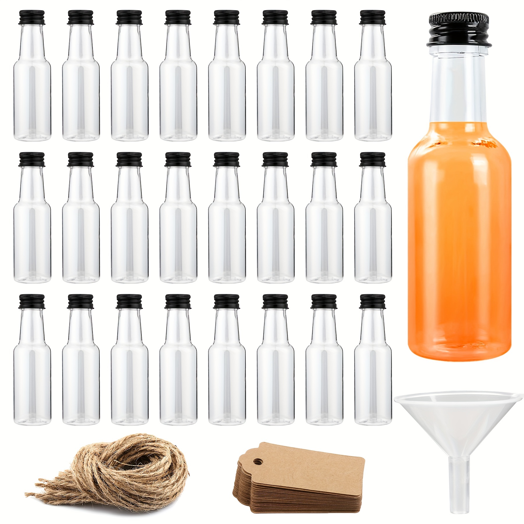Mini botellas de licor de plástico reutilizables, botellas de alcohol de  100 oz, botellas de vino de plástico con 10 embudos líquidos, 1,7  etiquetas, 100 unidades - AliExpress