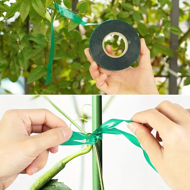 Medoore 2 Rolls Stretch Tie Tape Garden Tie Tape Thick Plant Ribbon Garden Green Vinyl Stake for Indoor Outdoor Patio Plant Use, 1 inch Wide by 150