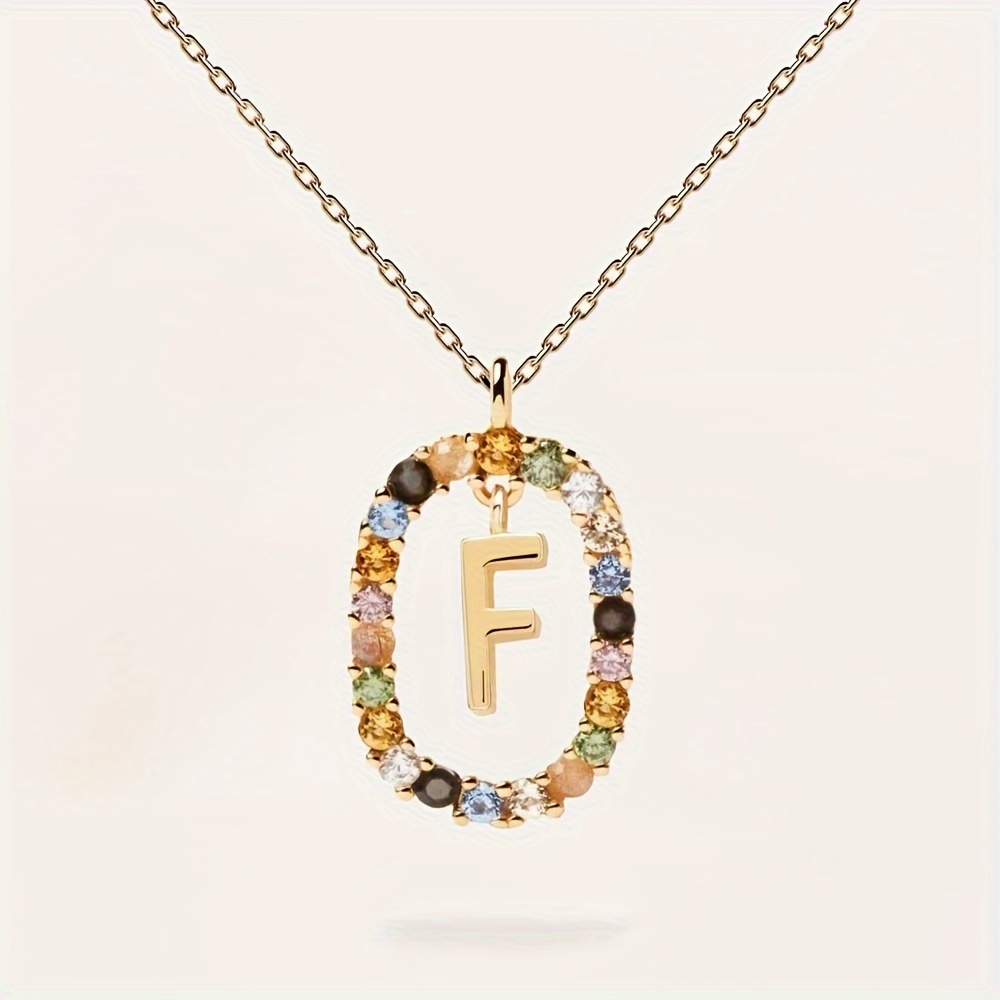 Collana con lettera inglese in argento sterling 9,25, design di nicchia, zirconi colorati di lusso, catena per clavicola, per donna_voghion.com