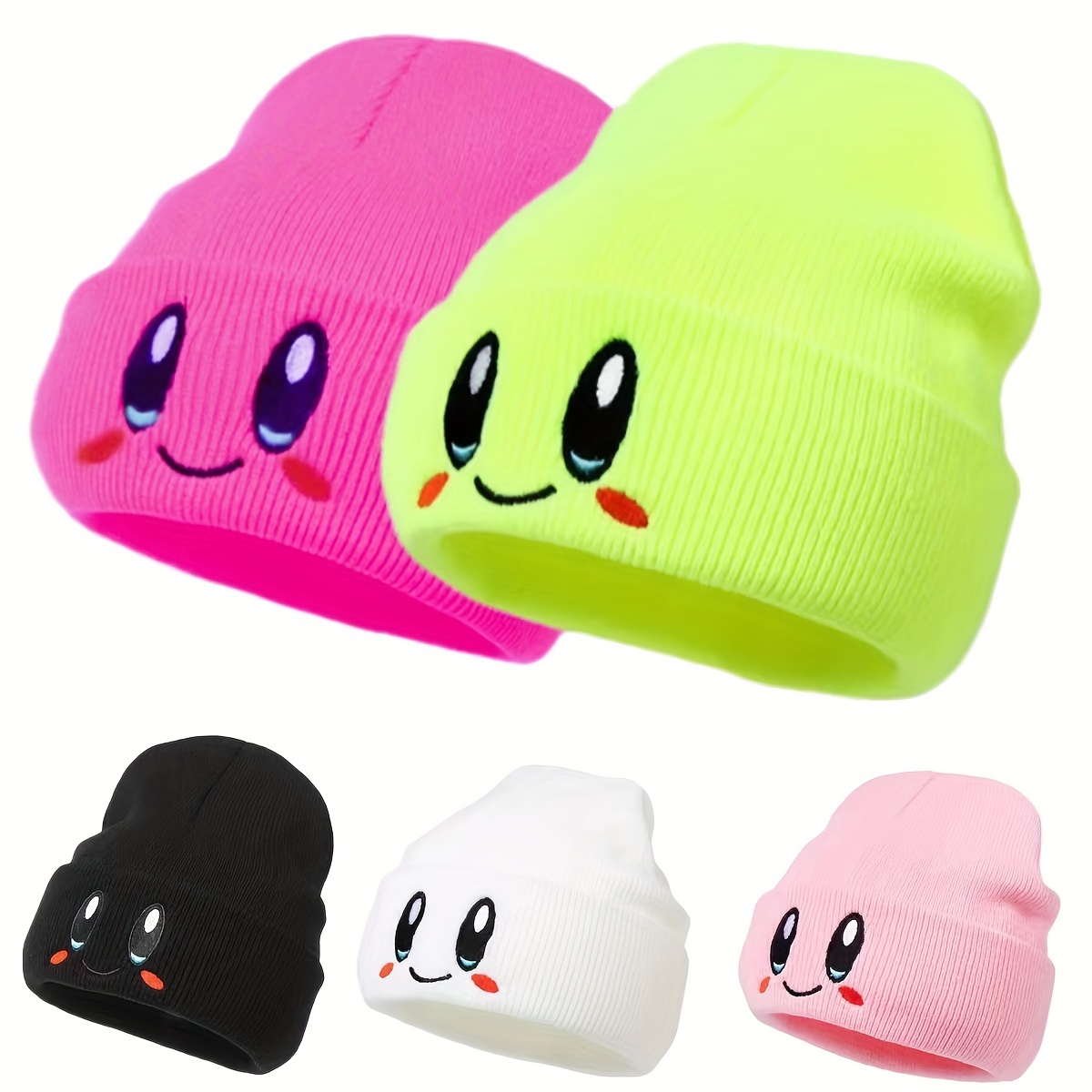 

Anime Big Eyes Beanie Cute Cartoon Smiling Embroidery Knit Hat Unisex Couple Skull Hat Candy Color Lightweight Warm Ski Hats For Women & Men