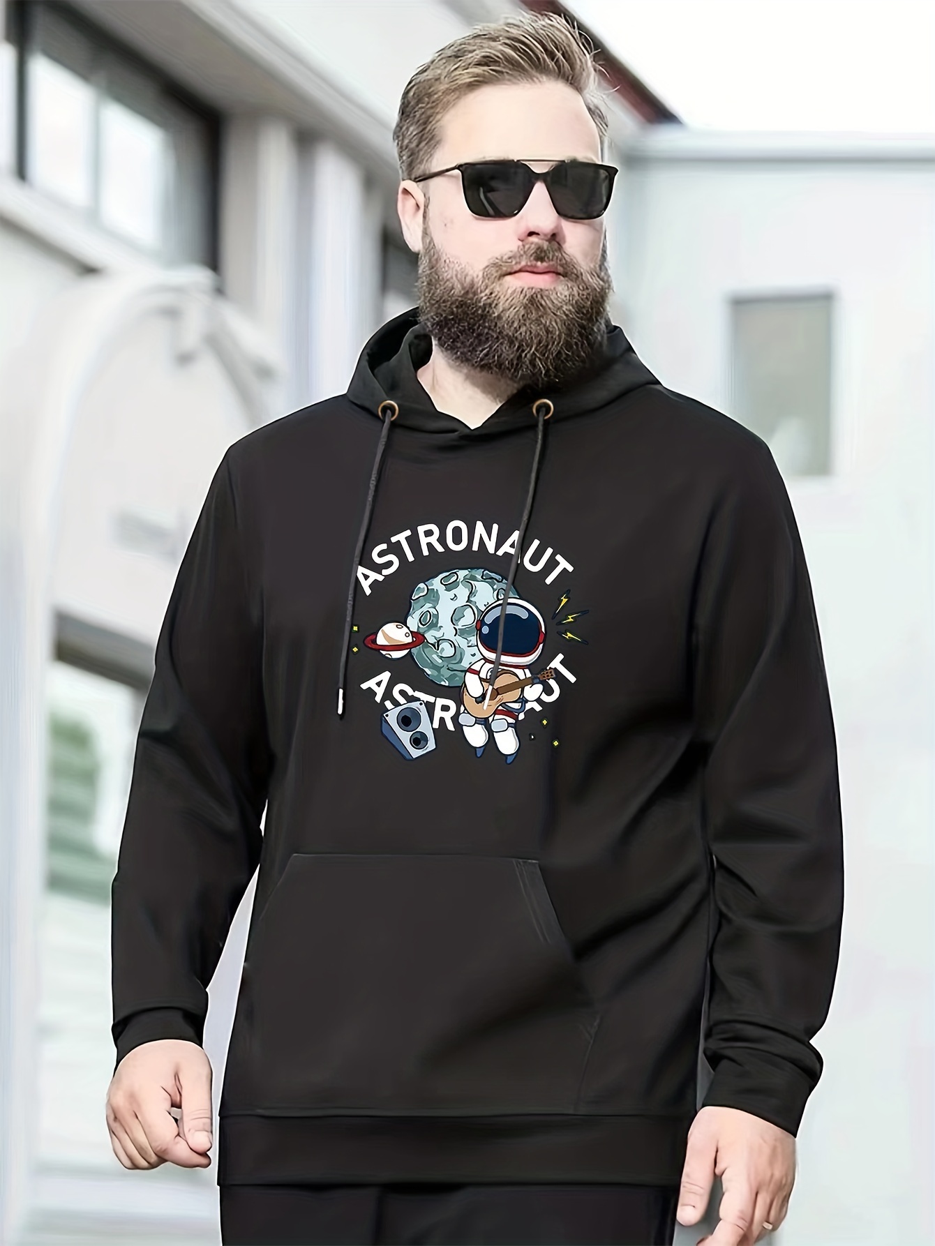 Plus Size Men's Moon And Astronaut Print Casual Hoodie - Temu Canada