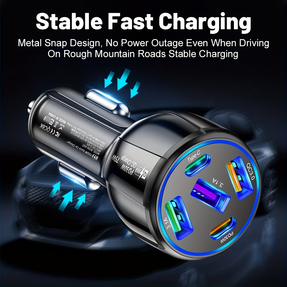 75w 5 ports usb car chargers type c car charger fast charging pd qc3 0 in car adapter fast charging for iphone 13 12 xiaomi samsung