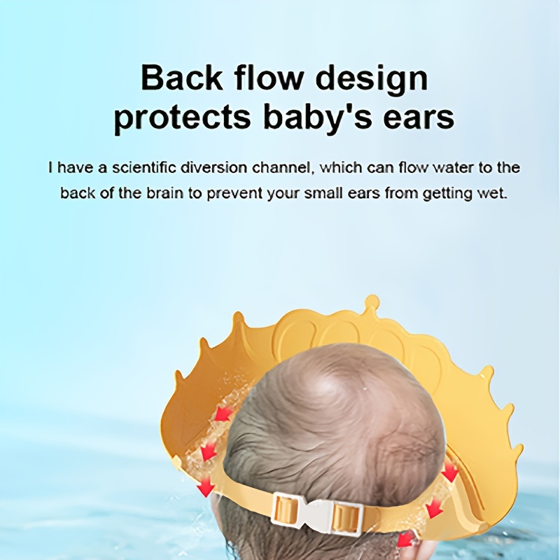 1pc baby shower cap waterproof shampoo hat protect ears eye cute crown shape     bath   color option details 5